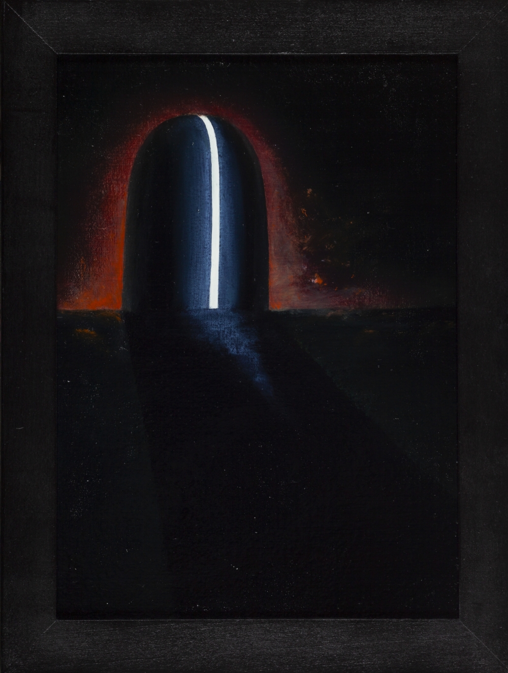 Gemälde von Michael Tauschke Merkur Öl auf Leinwand mit Rahmen;Öl auf Leinwand,32 x 23 cm,und Rahmen;Merkur, Leuchten, licht, Feuer, schwarz, Licht, Lasur, Rahmen; 