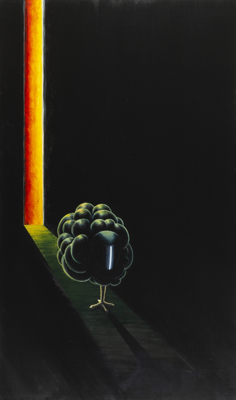Gemälde von Michael Tauschke Phonix Öl auf Leinwand;Öl auf Leinwand,200 x 120 cm,Phonix, leuchten, Huhn, Hühnchen, Hühnchenbein, Kralle, Cyber, Vogel, Licht, Lasur; 